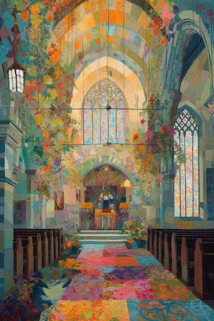 Een schilderij van een kerk door de persoon