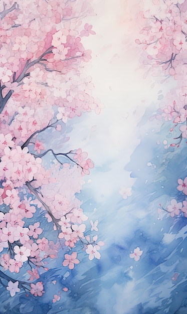 een schilderij van een kersenbloesemboom met de hemel erachter