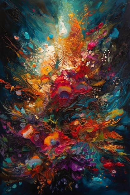 Een schilderij van een kleurrijk abstract schilderij met het woord liefde erop.