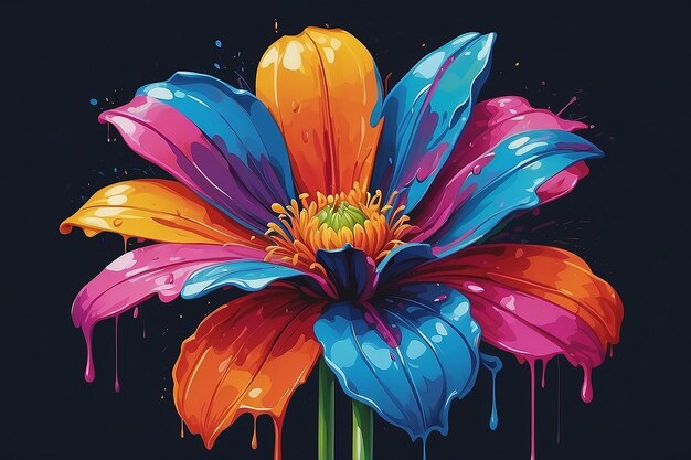 Een schilderij van een kleurrijke bloem met een druppelende verf druppel generatieve ai