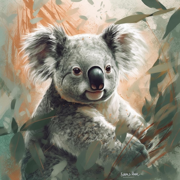 Een schilderij van een koalabeer met de naam koala erop