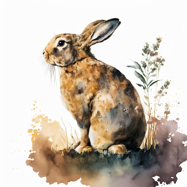 Een schilderij van een konijn dat is geschilderd in aquarel