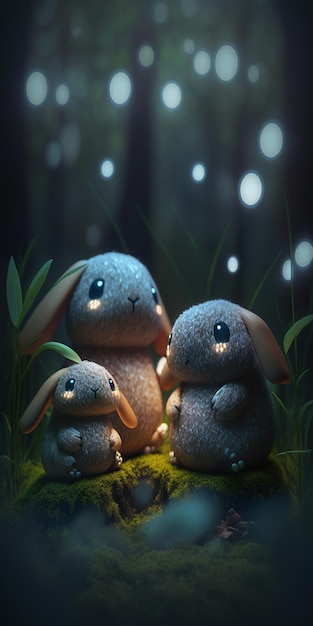 Een schilderij van een konijn met een konijn erop
