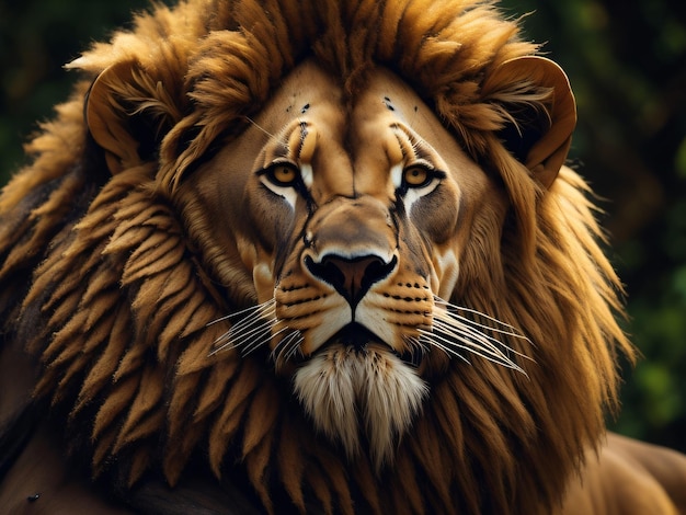 Een schilderij van een leeuw met grote manen.