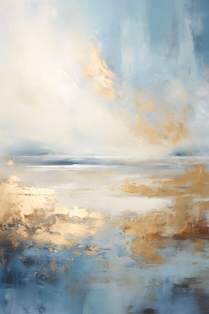 een schilderij van een lucht met wolken en water Schilderij schilderij van een strand