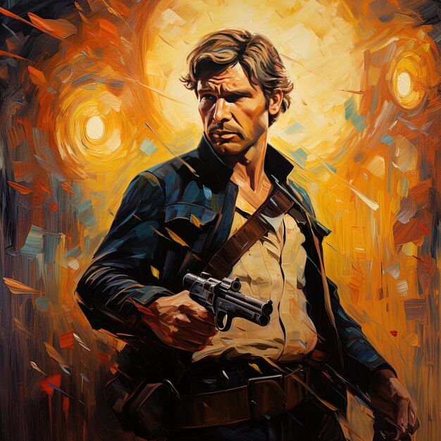 Foto een schilderij van een man met een pistool in zijn hand