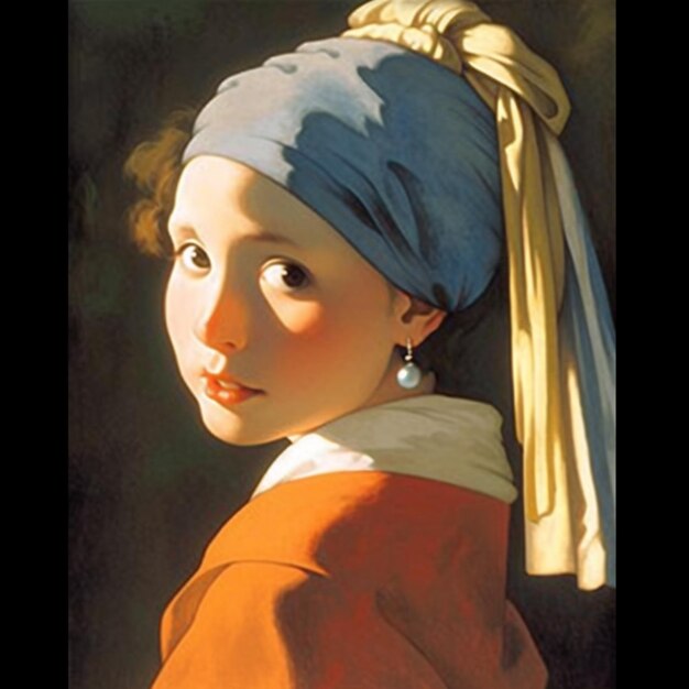 Een schilderij van een meisje met een parel oorbel en een parel gehoorbel generatieve ai