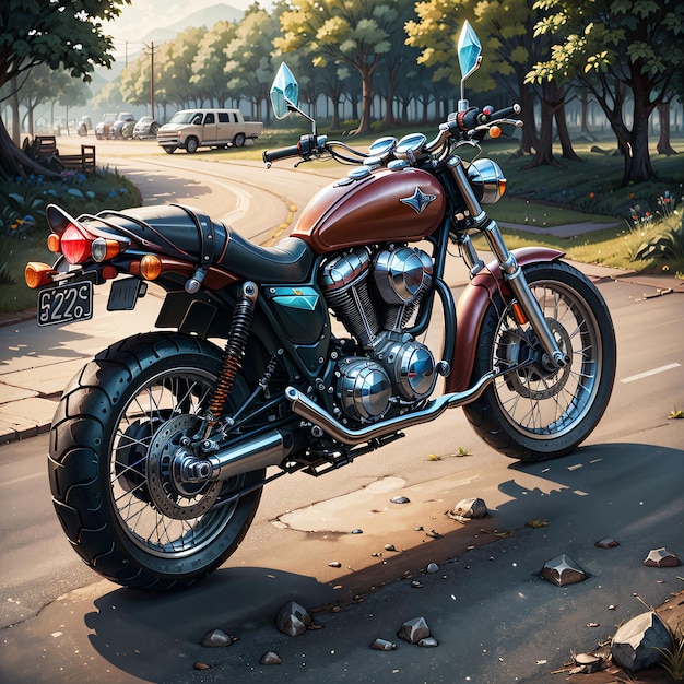 Een schilderij van een motorfiets