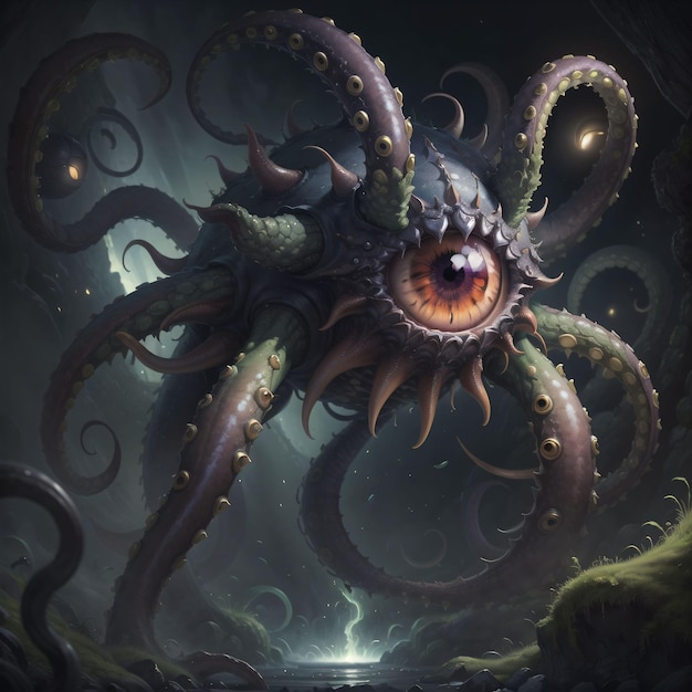 Een schilderij van een octopus met een oog