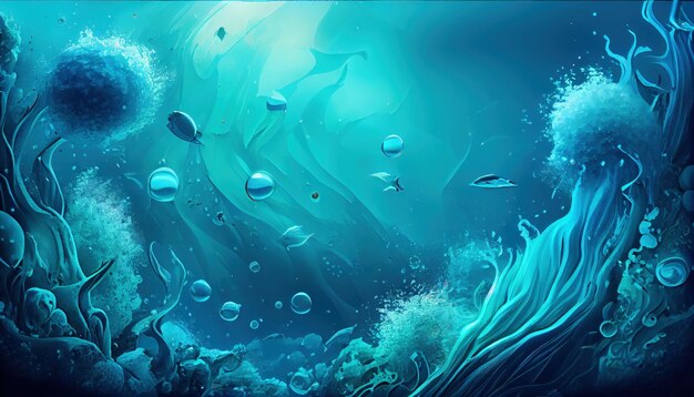 Een schilderij van een onderwaterscène met bubbels en visgenererende AI
