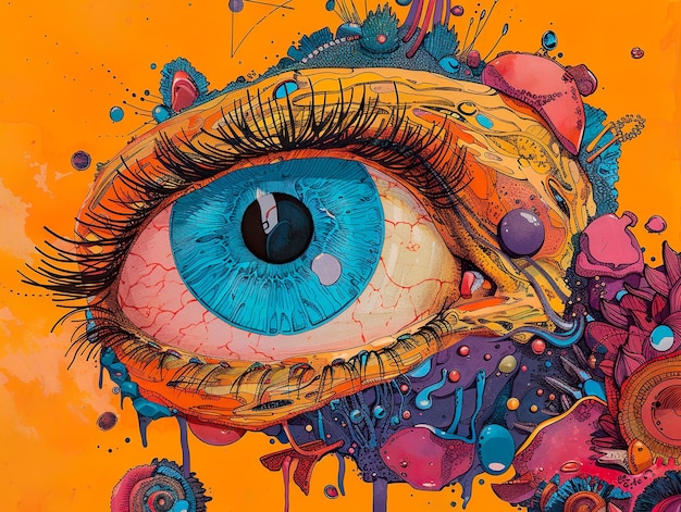 Foto een schilderij van een oog met het woord oog erop