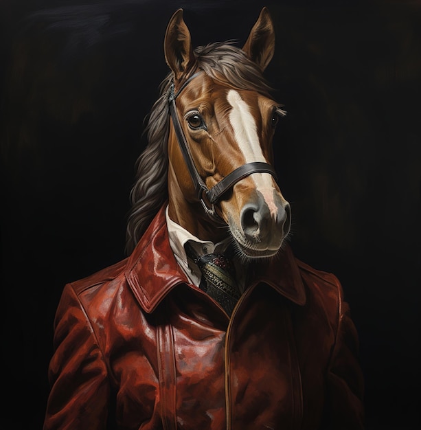 een schilderij van een paard met een witte streep op zijn gezicht.