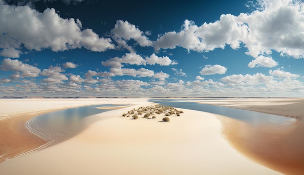 Een schilderij van een pad dat leidt naar de oceaan op een zandstrand eronder