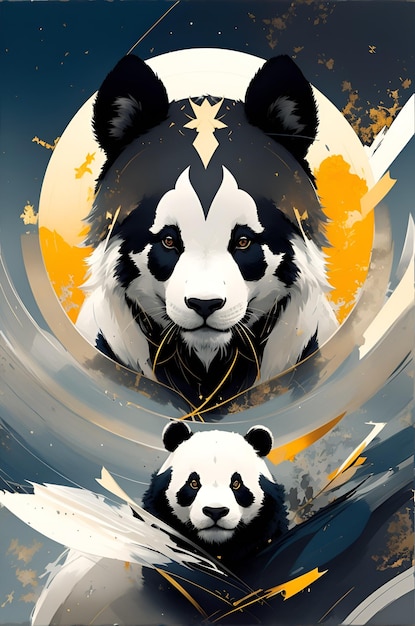 Een schilderij van een panda en haar baby