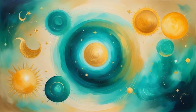een schilderij van een planeet met planeten en sterren Astrologie horoscoop cirkel