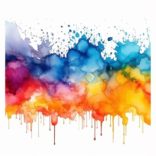 een schilderij van een regenboogkleurige aquarelplons op een witte achtergrond generatieve ai