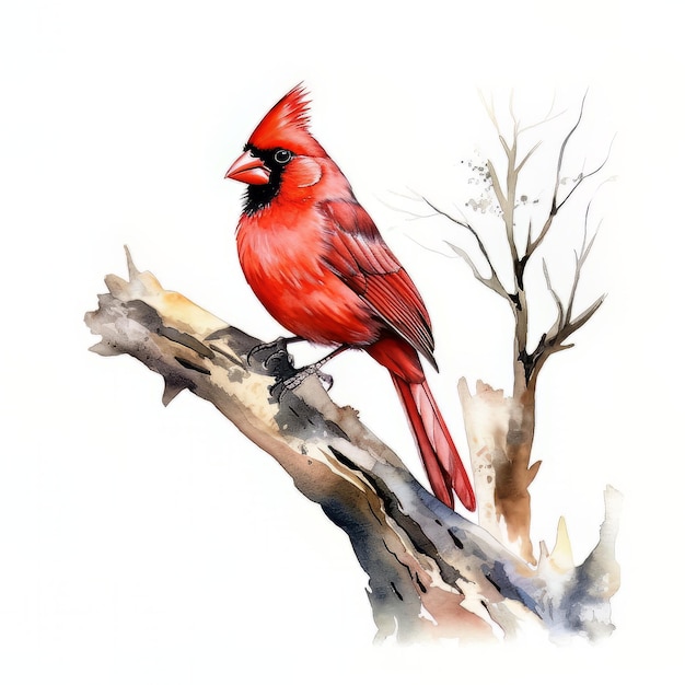 Foto een schilderij van een rode vogel met een boom op de achtergrond