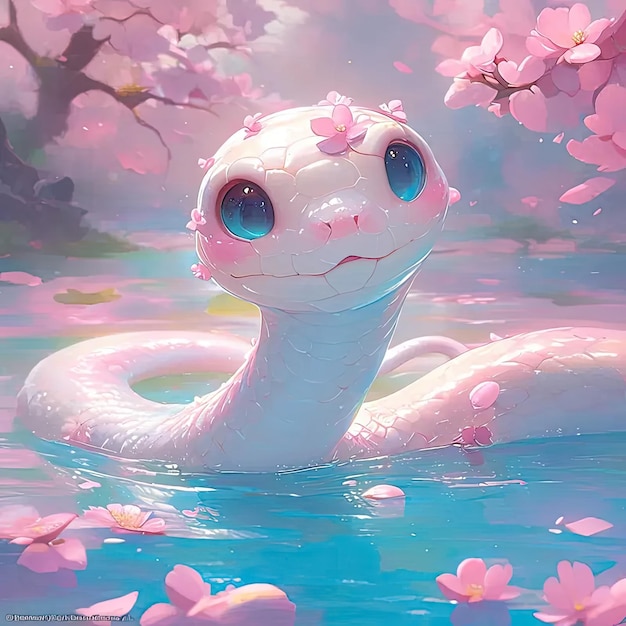 Een schilderij van een slang in het water