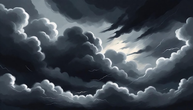 Foto een schilderij van een stormwolk en de zon die door de wolken schijnt