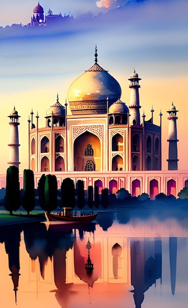 Een schilderij van een Taj Mahal in India