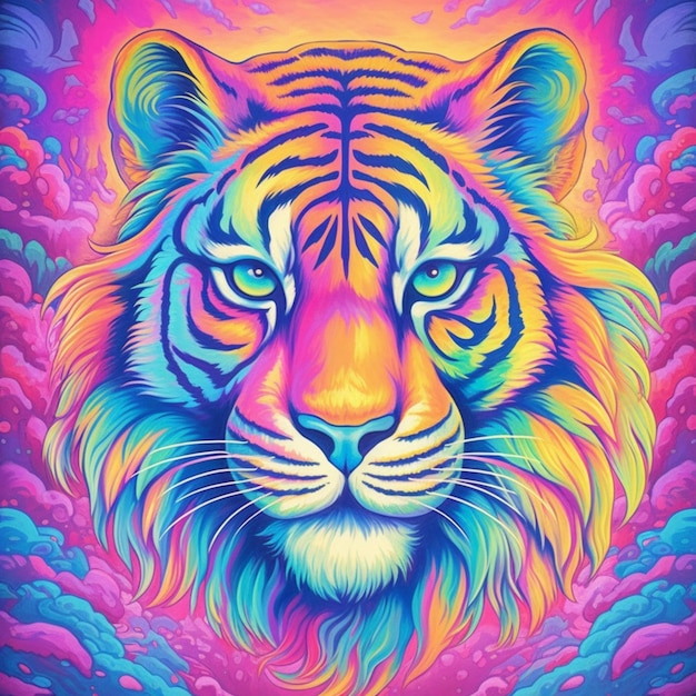 een schilderij van een tijger met een kleurrijke achtergrond generatieve ai