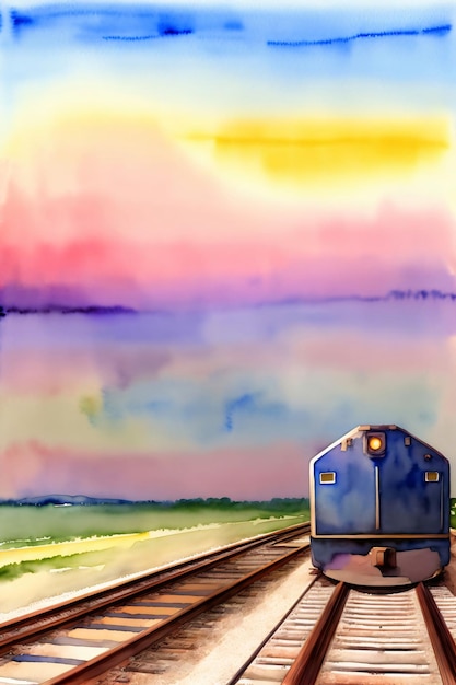 Een Schilderij Van Een Trein Op Een Treinspoor