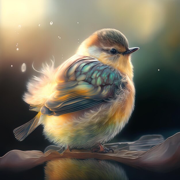 Een schilderij van een vogel met een weerspiegeling van de achterkant ervan