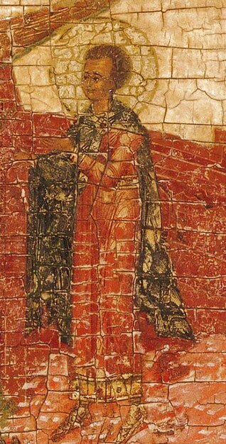 een schilderij van een vrouw in een rode jurk en een man in een rood en zwart pak