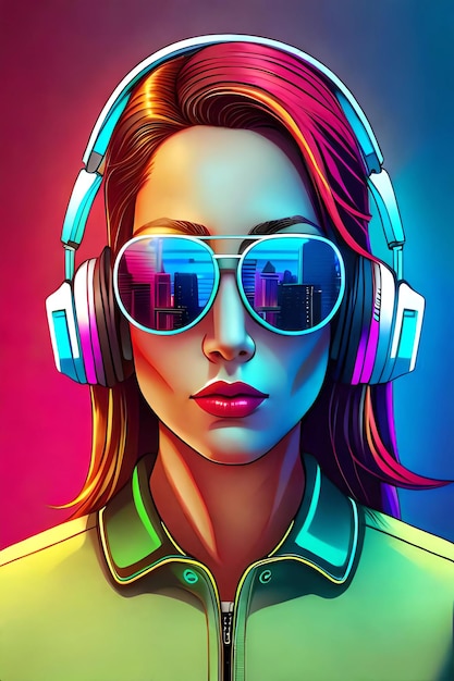 Een schilderij van een vrouw met een cyberpunkzonnebril