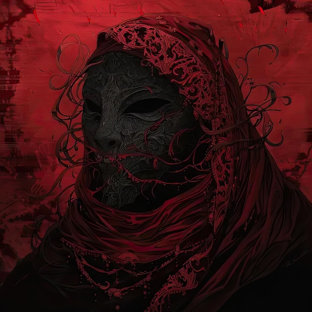 Een schilderij van een vrouw met een masker