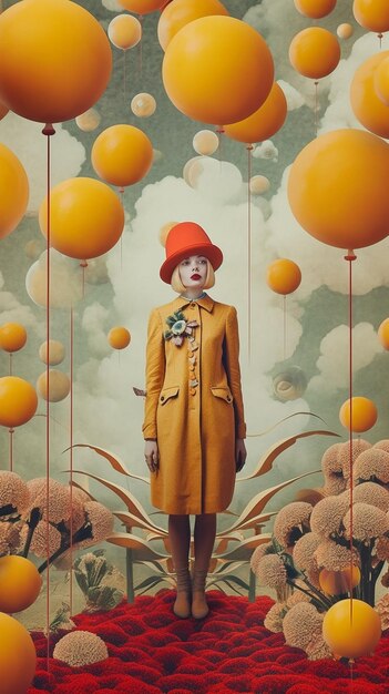 Een schilderij van een vrouw met een rode hoed en een gele hoed