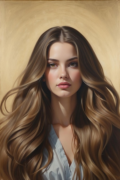 Een schilderij van een vrouw met lang haar
