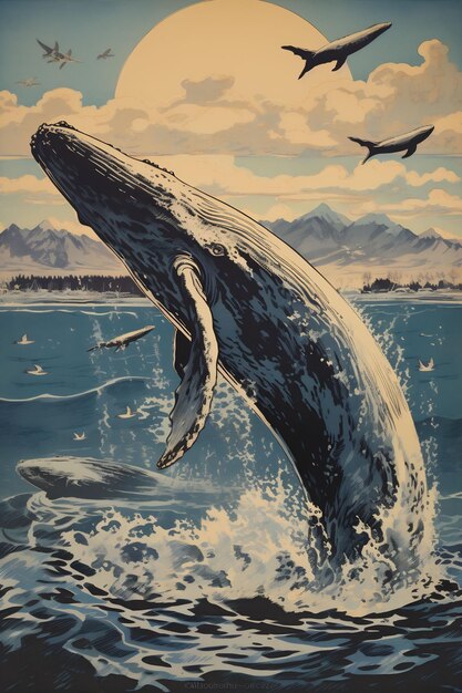 een schilderij van een walvis en de woorden 'walvis' erop