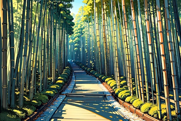 Een schilderij van een weg met een pad