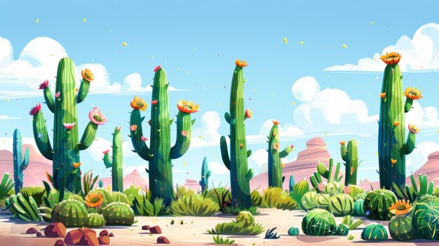 Foto een schilderij van een woestijn met cactusbomen