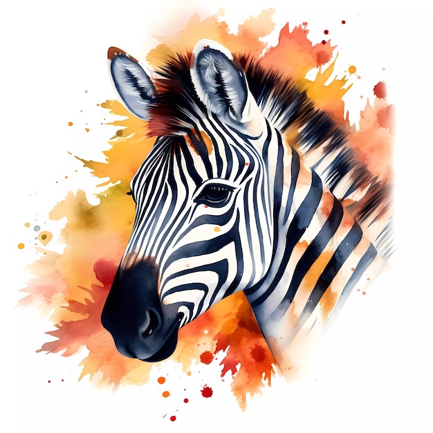 Een schilderij van een zebra met een rode en oranje achtergrond.