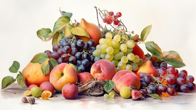 Een schilderij van fruit en bessen