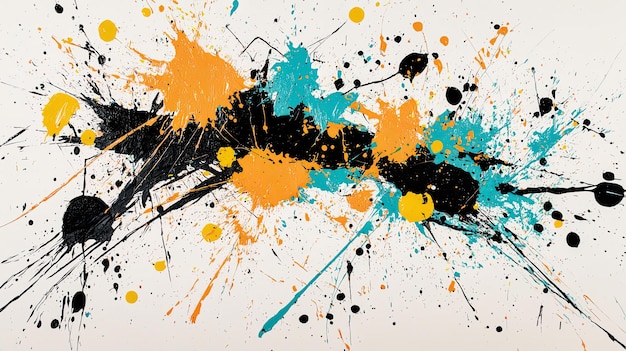een schilderij van gele en blauwe bloemen met een zwarte achtergrond