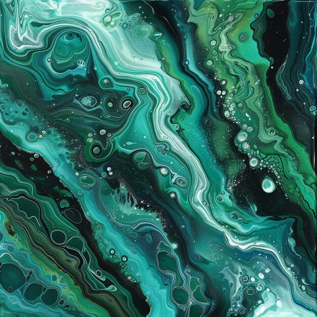 een schilderij van groene en blauwe golven