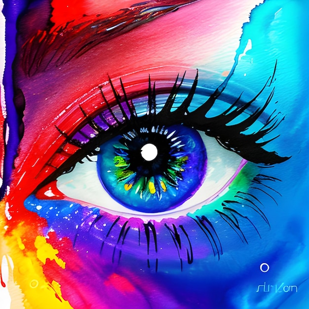 Een schilderij van het oog van een vrouw met een blauw oog.