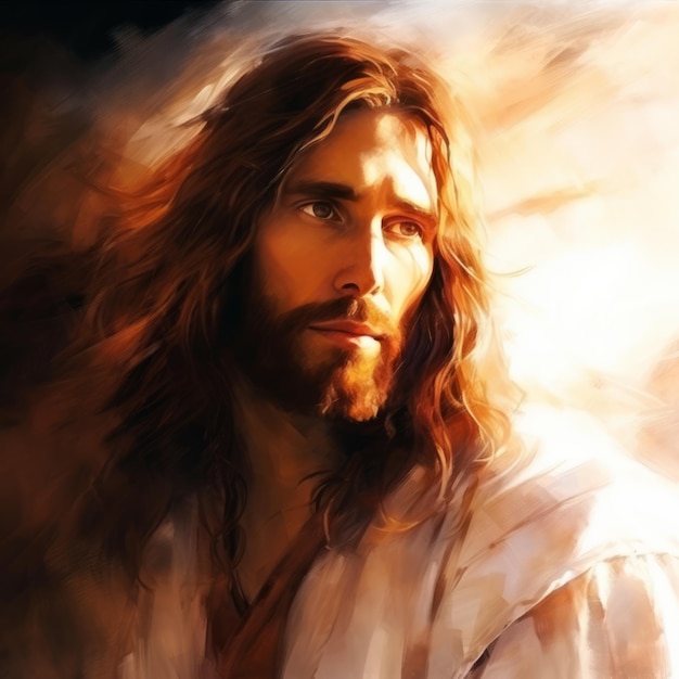 Foto een schilderij van jesus met lang haar