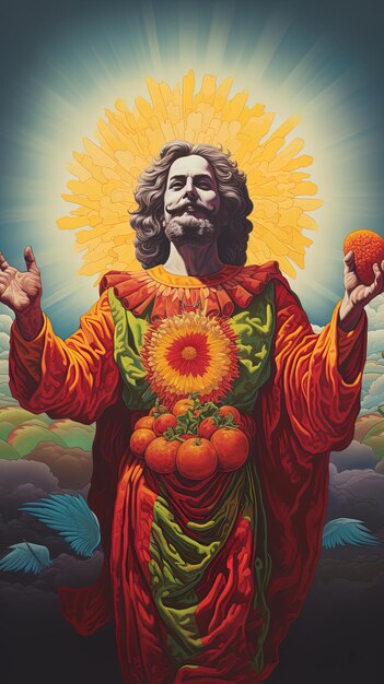 Foto een schilderij van jezus met een bloem in zijn mond