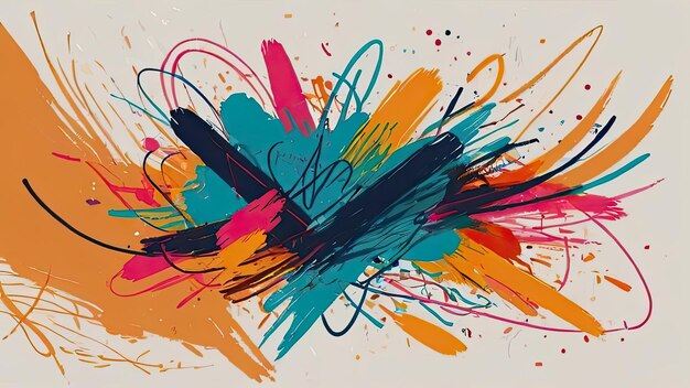 een schilderij van kleurrijke lijnen en een penseel met een kleurrijke penseel