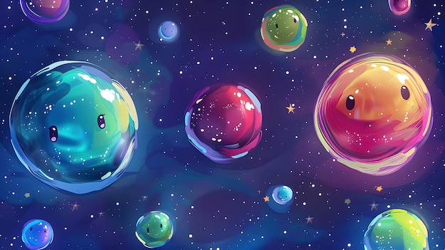 een schilderij van planeten met de woorden het universum aan de onderkant