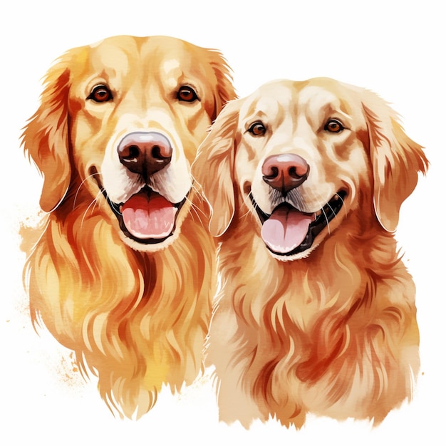 Een schilderij van twee honden die golden retrievers worden genoemd.