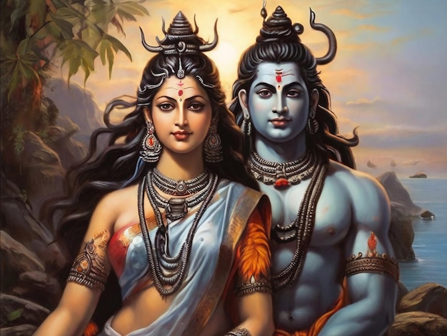een schilderij van twee mensen met blauwe verf op hun lichaam en het woord god