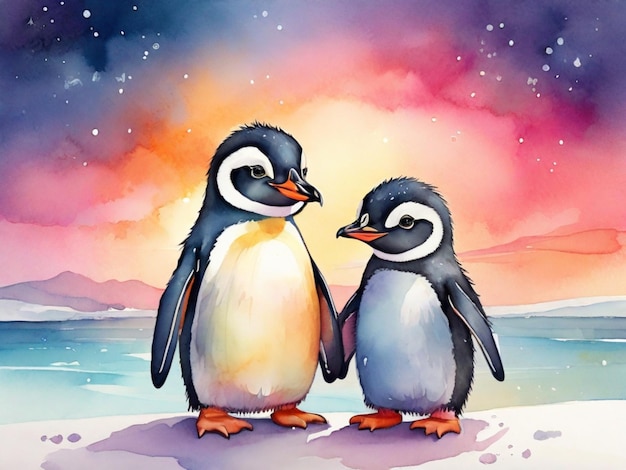 een schilderij van twee pinguïns met de woorden pinguïn erop