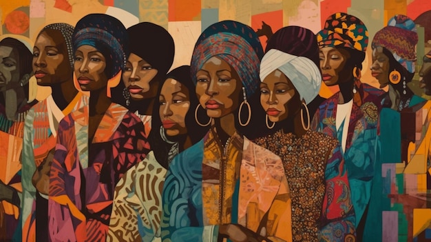 Een schilderij van vrouwen uit de vakbond van zwarte vrouwen