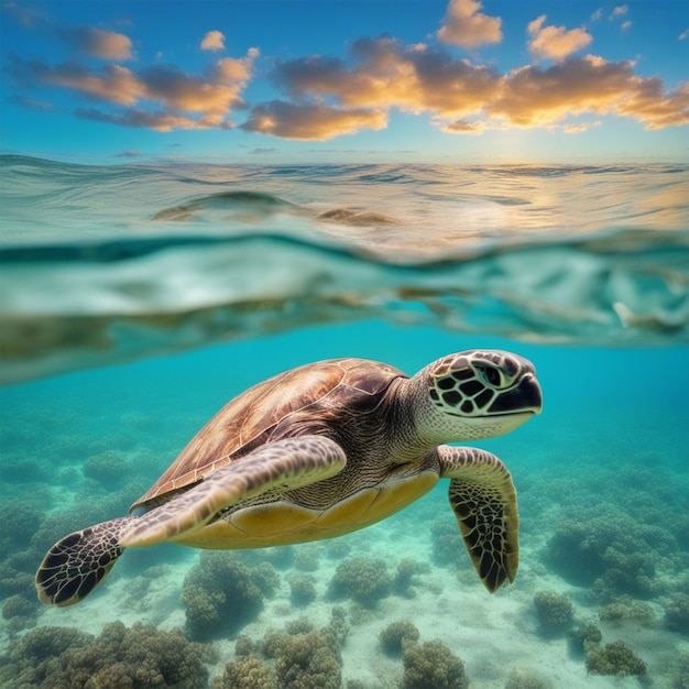 Een schildpad die onder water zwemt in de Bahama's