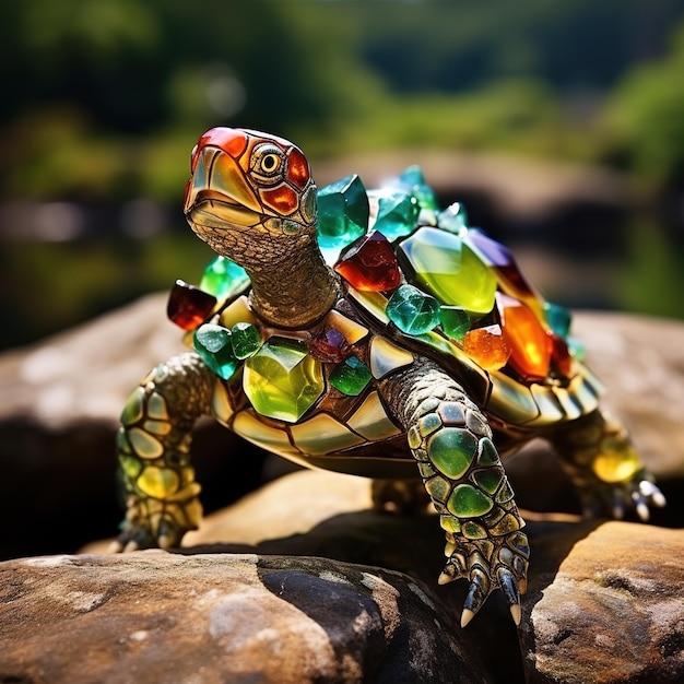 Een schildpad gemaakt van prachtige edelstenen Reptielen Dieren in het wild Decoraties Illustratie Generatieve AI